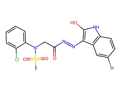 N-[(5-bromo-2-hydroxy-1H-indol-3-yl)imino]-2-(2-chloro-N-methylsulfonylanilino)acetamide structure