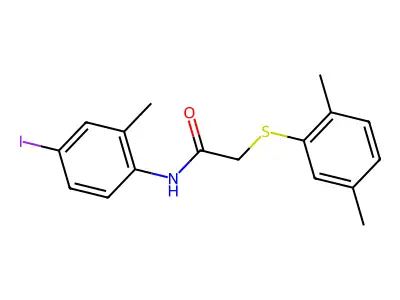 2-(2,5-dimethylphenyl)sulfanyl-N-(4-iodo-2-methylphenyl)acetamide structure