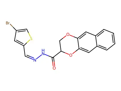 N-[(Z)-(4-bromothiophen-2-yl)methylideneamino]-2,3-dihydrobenzo[g][1,4]benzodioxine-3-carboxamide structure