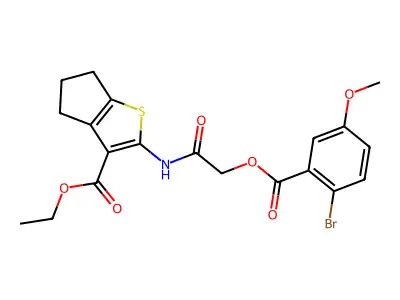 ethyl 2-[[2-(2-bromo-5-methoxybenzoyl)oxyacetyl]amino]-5,6-dihydro-4H-cyclopenta[b]thiophene-3-carboxylate structure