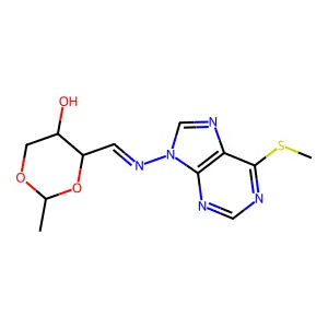 2-Methyl-4-[(6-methylsulfanylpurin-9-yl)iminomethyl]-1,3-dioxan-5-ol structure