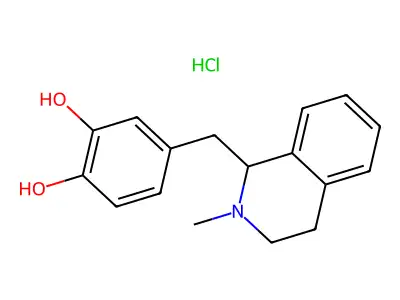 1-(3',4'-Dihydroxybenzyl)-2-methyl-1,2,3,4-tetrahydroisoquinoline hydrochloride structure