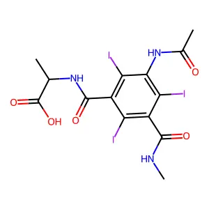 Alanine, N-(3-acetamido-5-methylcarbamoyl-2,4,6-triiodobenzoyl)-, DL- structure
