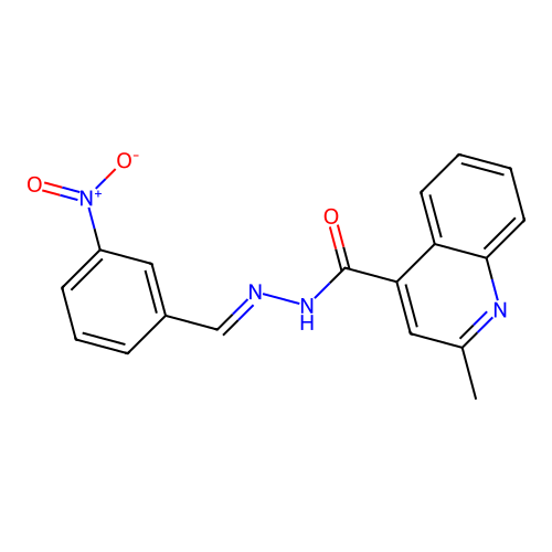 2-methyl-N'-[(E)-(3-nitrophenyl)methylidene]quinoline-4-carbohydrazide structure