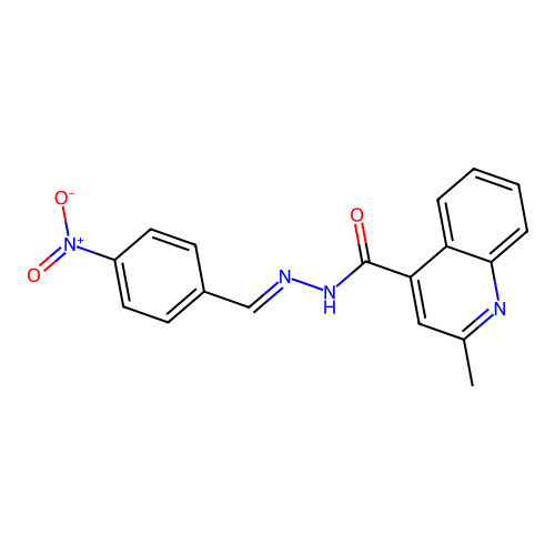 2-methyl-N-[(E)-(4-nitrophenyl)methylideneamino]quinoline-4-carboxamide structure