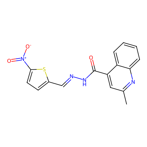 2-methyl-N'-[(E)-(5-nitrothiophen-2-yl)methylidene]quinoline-4-carbohydrazide structure