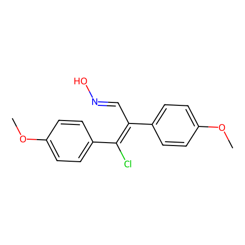 (1E,2E)-3-chloro-2,3-bis(4-methoxyphenyl)acrylaldehyde oxime structure