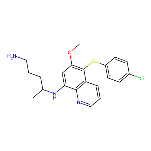 N4-[5-(4-chlorophenyl)sulfanyl-6-methoxy-8-quinolyl]pentane-1,4-diamine structure