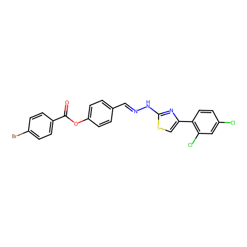 (E)-4-((2-(4-(2,4-dichlorophenyl)thiazol-2-yl)hydrazono)methyl)phenyl 4-bromobenzoate structure