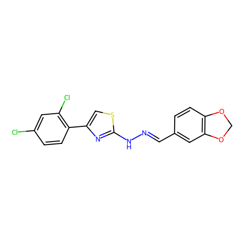 2-[(2E)-2-(1,3-benzodioxol-5-ylmethylidene)hydrazinyl]-4-(2,4-dichlorophenyl)-1,3-thiazole structure