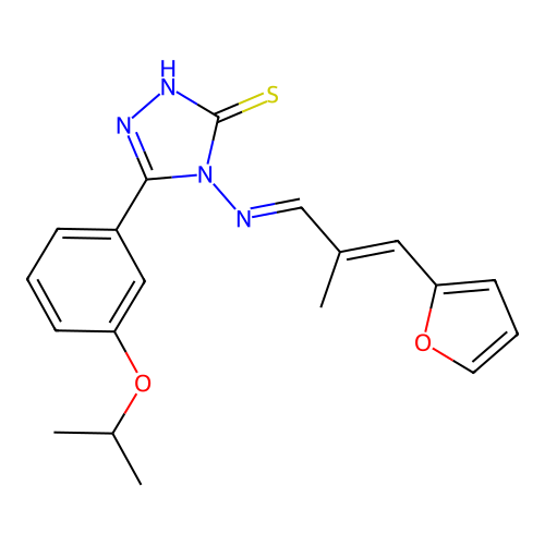 4-((1E,3E)-4-(2-furyl)-3-methyl-1-azabuta-1,3-dienyl)-5-[3-(methylethoxy)pheny l]-1,2,4-triazole-3-thiol structure