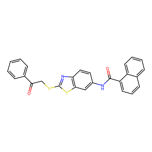 N-(2-phenacylsulfanylbenzothiazol-6-yl)naphthalene-1-carboxamide structure