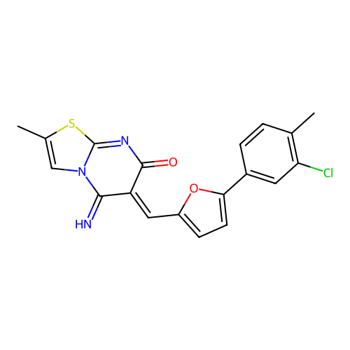 (Z)-6-((5-(3-chloro-4-methylphenyl)furan-2-yl)methylene)-5-imino-2-methyl-5H-thiazolo[3,2-a]pyrimidin-7(6H)-one structure