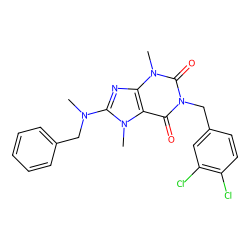 8-(benzyl(methyl)amino)-1-(3,4-dichlorobenzyl)-3,7-dimethyl-1H-purine-2,6(3H,7H)-dione structure