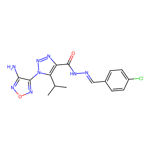 (E)-1-(4-amino-1,2,5-oxadiazol-3-yl)-N'-(4-chlorobenzylidene)-5-isopropyl-1H-1,2,3-triazole-4-carbohydrazide structure