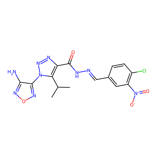 (E)-1-(4-amino-1,2,5-oxadiazol-3-yl)-N'-(4-chloro-3-nitrobenzylidene)-5-isopropyl-1H-1,2,3-triazole-4-carbohydrazide structure