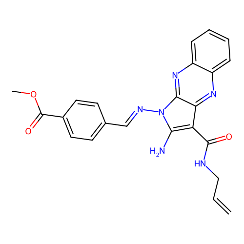 (E)-methyl 4-(((3-(allylcarbamoyl)-2-amino-1H-pyrrolo[2,3-b]quinoxalin-1-yl)imino)methyl)benzoate structure
