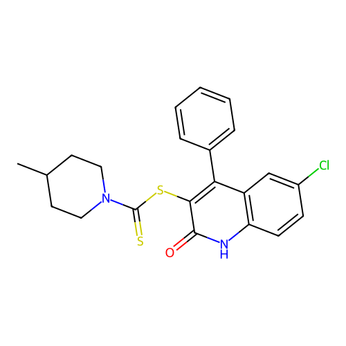 6-chloro-2-oxo-4-phenyl-1,2-dihydroquinolin-3-yl 4-methylpiperidine-1-carbodithioate structure