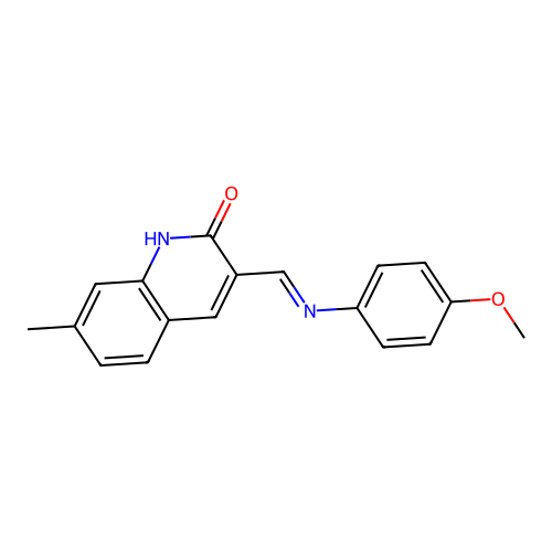 (E)-3-(((4-methoxyphenyl)imino)methyl)-7-methylquinolin-2-ol structure