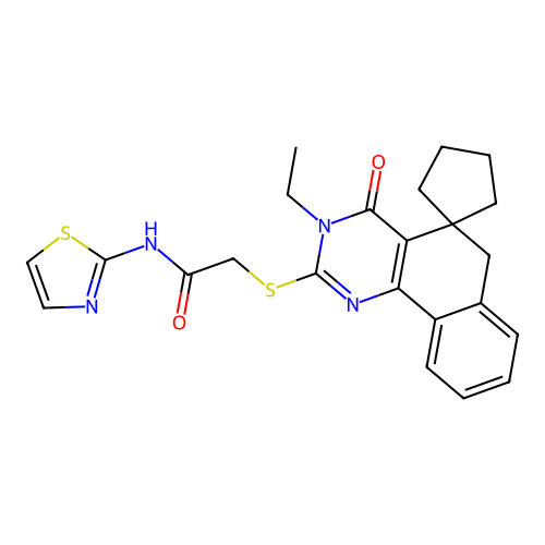 2-((3-ethyl-4-oxo-4,6-dihydro-3H-spiro[benzo[h]quinazoline-5,1'-cyclopentan]-2-yl)thio)-N-(thiazol-2-yl)acetamide structure