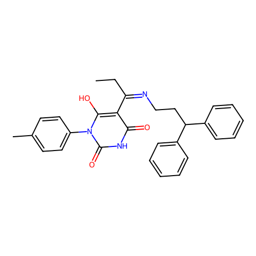 5-[1-(3,3-diphenylpropylamino)propylidene]-1-(4-methylphenyl)-1,3-diazinane-2,4,6-trione structure