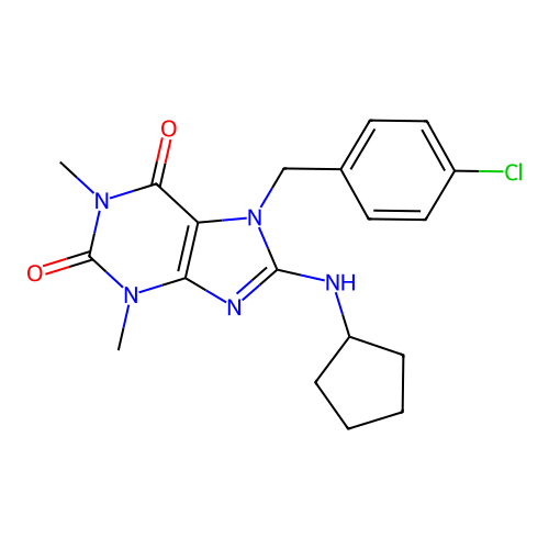 7-(4-chlorobenzyl)-8-(cyclopentylamino)-1,3-dimethyl-1H-purine-2,6(3H,7H)-dione structure