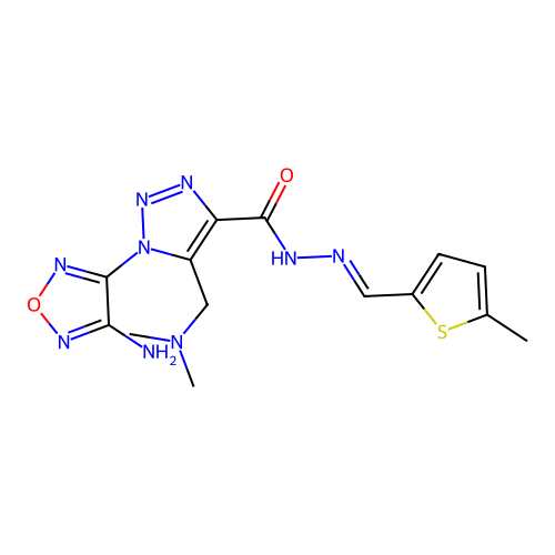 (E)-1-(4-amino-1,2,5-oxadiazol-3-yl)-5-((dimethylamino)methyl)-N'-((5-methylthiophen-2-yl)methylene)-1H-1,2,3-triazole-4-carbohydrazide structure