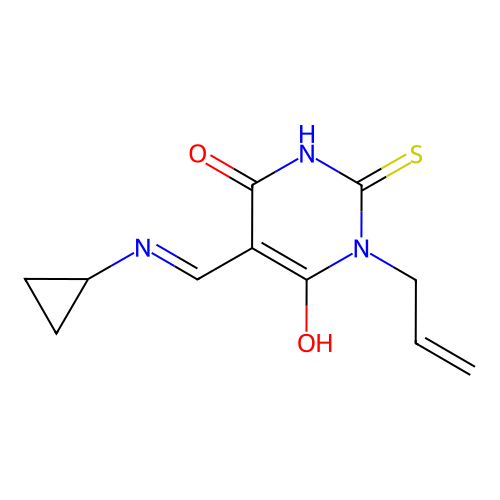 5-[(cyclopropylamino)methylidene]-1-prop-2-enyl-2-sulfanylidene-1,3-diazinane-4,6-dione structure