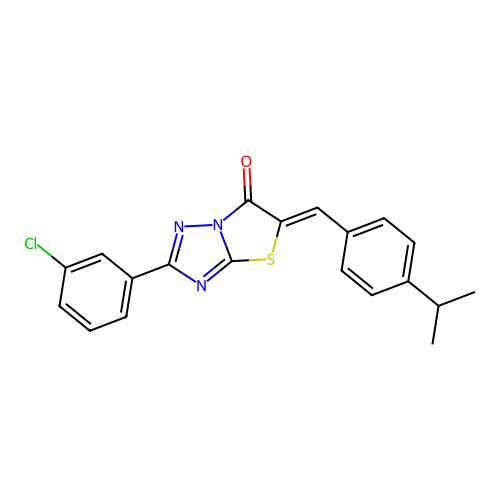 (Z)-2-(3-chlorophenyl)-5-(4-isopropylbenzylidene)thiazolo[3,2-b][1,2,4]triazol-6(5H)-one structure