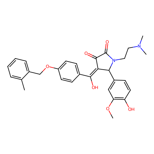 (4E)-1-(2-dimethylaminoethyl)-5-(4-hydroxy-3-methoxyphenyl)-4-[hydroxy-[4-[(2-methylphenyl)methoxy]phenyl]methylidene]pyrrolidine-2,3-dione structure