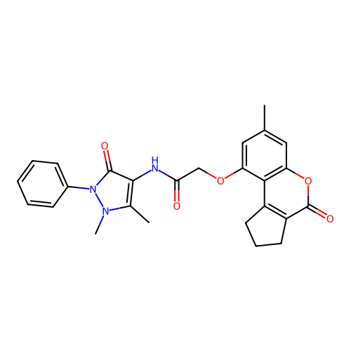 N-(1,5-dimethyl-3-oxo-2-phenyl-2,3-dihydro-1H-pyrazol-4-yl)-2-((7-methyl-4-oxo-1,2,3,4-tetrahydrocyclopenta[c]chromen-9-yl)oxy)acetamide structure