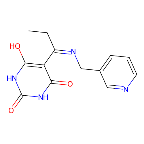 5-(1-((pyridin-3-ylmethyl)amino)propylidene)pyrimidine-2,4,6(1H,3H,5H)-trione structure