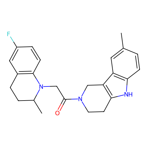 2-(6-Fluoro-2-methyl-3,4-dihydro-2H-quinolin-1-yl)-1-(8-methyl-1,3,4,5-tetrahydro-pyrido[4,3-b]indol-2-yl )-ethanone structure