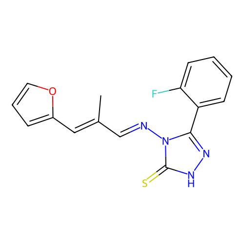 5-(2-F-PH)-4-((3-(2-Furyl)-2-ME-2-propenylidene)amino)-4H-1,2,4-triazole-3-thiol structure