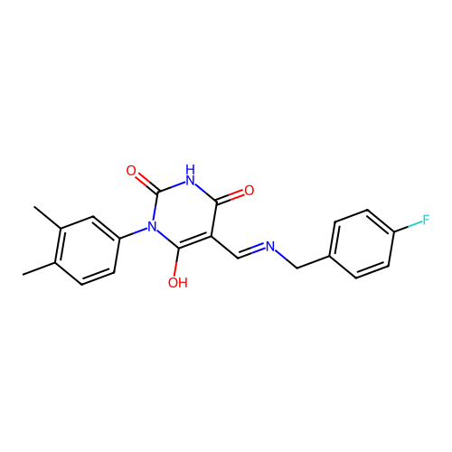 1-(3,4-dimethylphenyl)-5-[[(4-fluorophenyl)methylamino]methylidene]-1,3-diazinane-2,4,6-trione structure