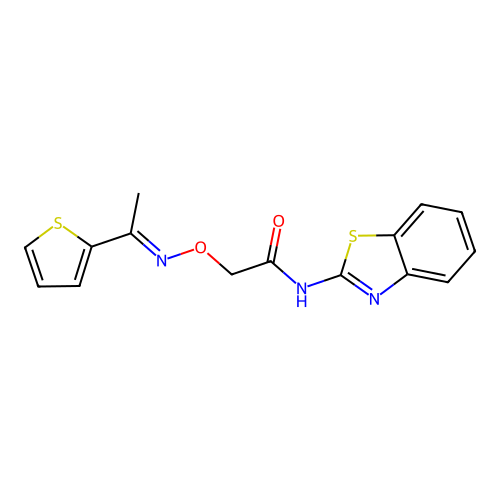 (E)-N-(benzo[d]thiazol-2-yl)-2-(((1-(thiophen-2-yl)ethylidene)amino)oxy)acetamide structure
