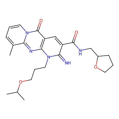 2-imino-1-(3-isopropoxypropyl)-10-methyl-5-oxo-N-((tetrahydrofuran-2-yl)methyl)-2,5-dihydro-1H-dipyrido[1,2-a:2',3'-d]pyrimidine-3-carboxamide structure