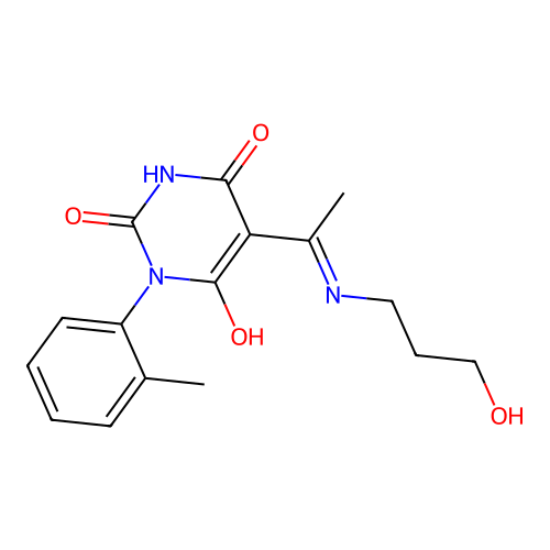 5-[1-(3-hydroxypropylamino)ethylidene]-1-(2-methylphenyl)-1,3-diazinane-2,4,6-trione structure
