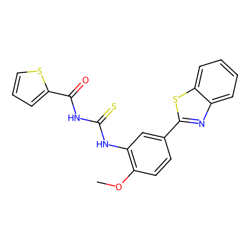 N-{[5-(1,3-benzothiazol-2-yl)-2-methoxyphenyl]carbamothioyl}thiophene-2-carboxamide structure