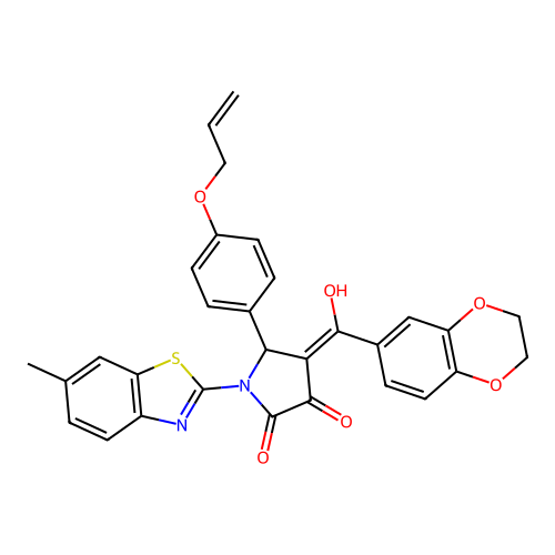 (4E)-4-[2,3-dihydro-1,4-benzodioxin-6-yl(hydroxy)methylidene]-1-(6-methyl-1,3-benzothiazol-2-yl)-5-(4-prop-2-enoxyphenyl)pyrrolidine-2,3-dione structure