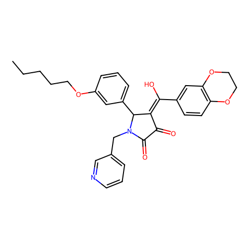 (4E)-4-[2,3-dihydro-1,4-benzodioxin-6-yl(hydroxy)methylidene]-5-(3-pentoxyphenyl)-1-(pyridin-3-ylmethyl)pyrrolidine-2,3-dione structure