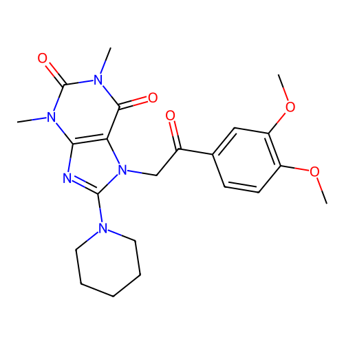 7-[2-(3,4-dimethoxyphenyl)-2-oxoethyl]-1,3-dimethyl-8-piperidin-1-ylpurine-2,6-dione structure