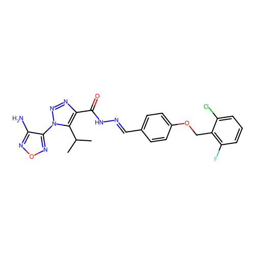 (E)-1-(4-amino-1,2,5-oxadiazol-3-yl)-N'-(4-((2-chloro-6-fluorobenzyl)oxy)benzylidene)-5-isopropyl-1H-1,2,3-triazole-4-carbohydrazide structure