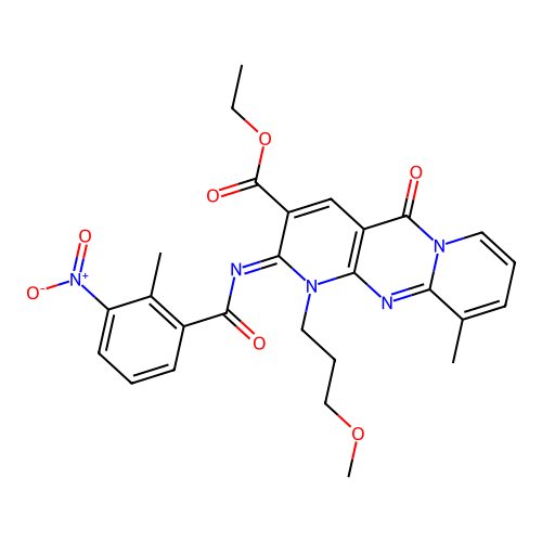 (Z)-ethyl 1-(3-methoxypropyl)-10-methyl-2-((2-methyl-3-nitrobenzoyl)imino)-5-oxo-2,5-dihydro-1H-dipyrido[1,2-a:2',3'-d]pyrimidine-3-carboxylate structure