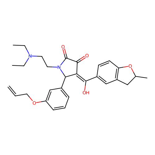 (4E)-1-(2-diethylaminoethyl)-4-[hydroxy-(2-methyl-2,3-dihydro-1-benzofuran-5-yl)methylidene]-5-(3-prop-2-enoxyphenyl)pyrrolidine-2,3-dione structure