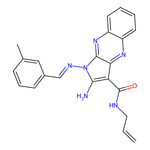 (E)-N-allyl-2-amino-1-((3-methylbenzylidene)amino)-1H-pyrrolo[2,3-b]quinoxaline-3-carboxamide structure