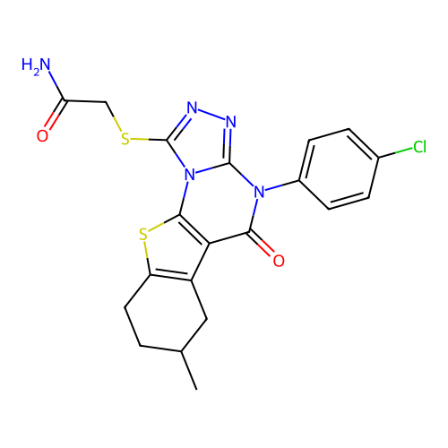 2-((4-(4-chlorophenyl)-7-methyl-5-oxo-4,5,6,7,8,9-hexahydrobenzo[4,5]thieno[3,2-e][1,2,4]triazolo[4,3-a]pyrimidin-1-yl)thio)acetamide structure