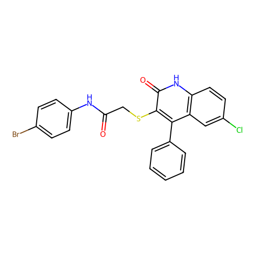 N-(4-bromophenyl)-2-[(6-chloro-2-hydroxy-4-phenylquinolin-3-yl)sulfanyl]acetamide structure