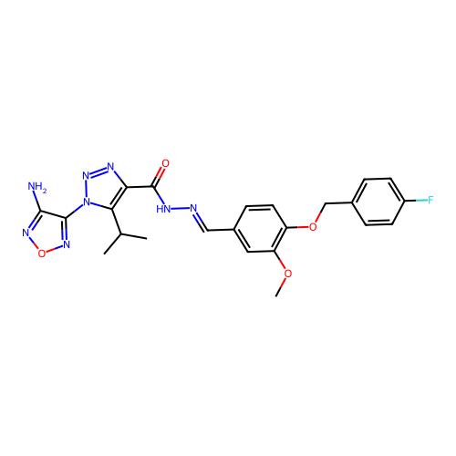 (E)-1-(4-amino-1,2,5-oxadiazol-3-yl)-N'-(4-((4-fluorobenzyl)oxy)-3-methoxybenzylidene)-5-isopropyl-1H-1,2,3-triazole-4-carbohydrazide structure