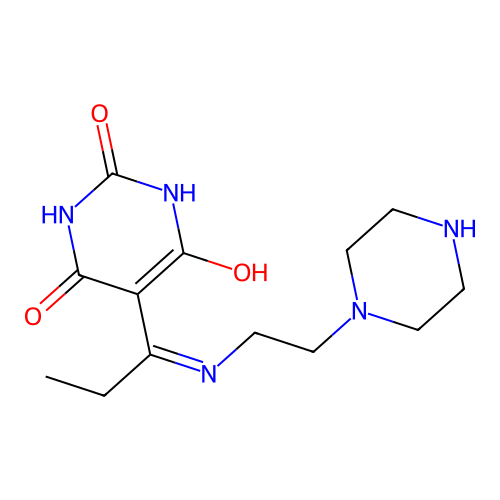 5-[1-(2-piperazin-1-ylethylamino)propylidene]-1,3-diazinane-2,4,6-trione structure